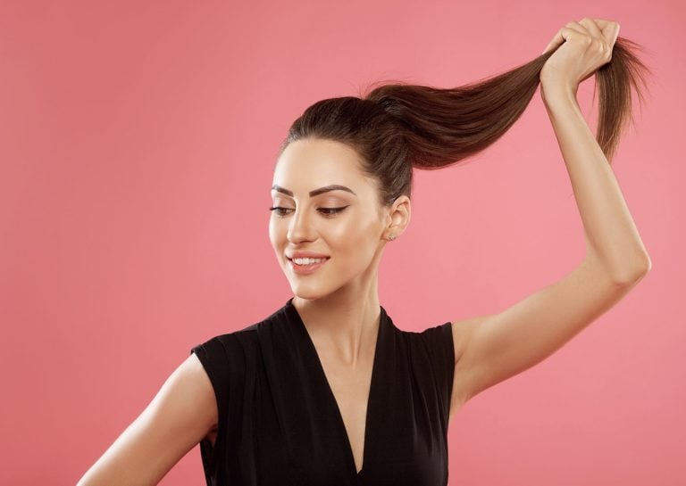 Portrait of woman with beautiful long hair.