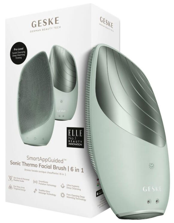 Anti-Aging Wrinkles GESKE Sonic Thermo Facial Brush 6 in 1 Green
