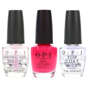 OPI Strawberry Margarita 0.5 oz, Top Coat 0.5 oz & Natural Nail Base Coat 0.5 oz Combo Pack