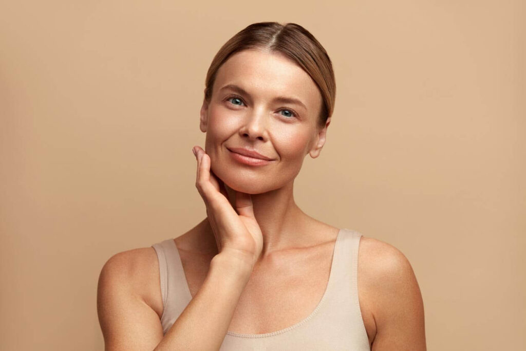 Beauty Blog Attractive Woman considering the best skincare ingedients for mature skin =