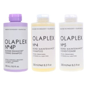 Olaplex No.4p Blonde Enhancer Toning Shampoo 8.5 oz, No.4 Bond Maintenance Shampoo 8.5 oz & No. 5 Bond Maintenance Conditioner 8.5 oz Combo Pack