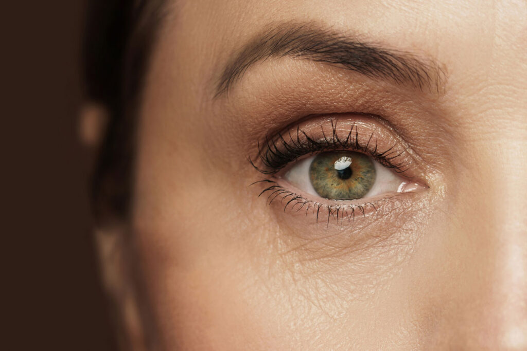 Beauty Blog Aged female eye with wrinkled skin stock photo