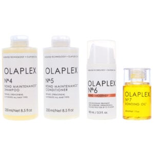 Olaplex No.4 Bond Maintenance Shampoo and No. 5 Bond Maintenance Conditioner 8.5 oz, No. 6 Bond Smoother Reparative Styling Creme 3.3 oz & No. 7 Bonding Oil 1 oz Combo Pack