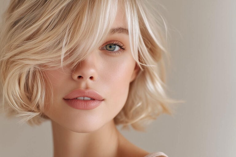 elegant blonde model with short hair bob stock art