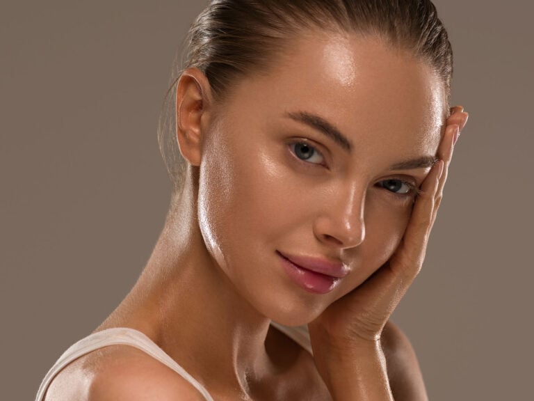 Beautiful woman face with healthy clean slon spa concept cosmetic skin care stock photo