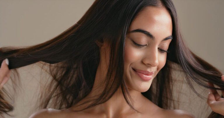 smile and woman for beauty grooming or styling stock photo
