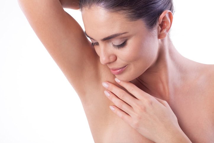 Beauty Blog Close up of woman showing her armpit. stock photo