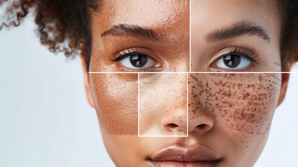 Beauty Blog Collage many skin types of face different woman stock photo