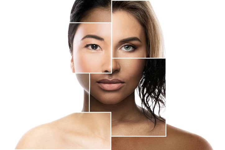 Beauty Blog Face parts of different ethnicity women stock photo
