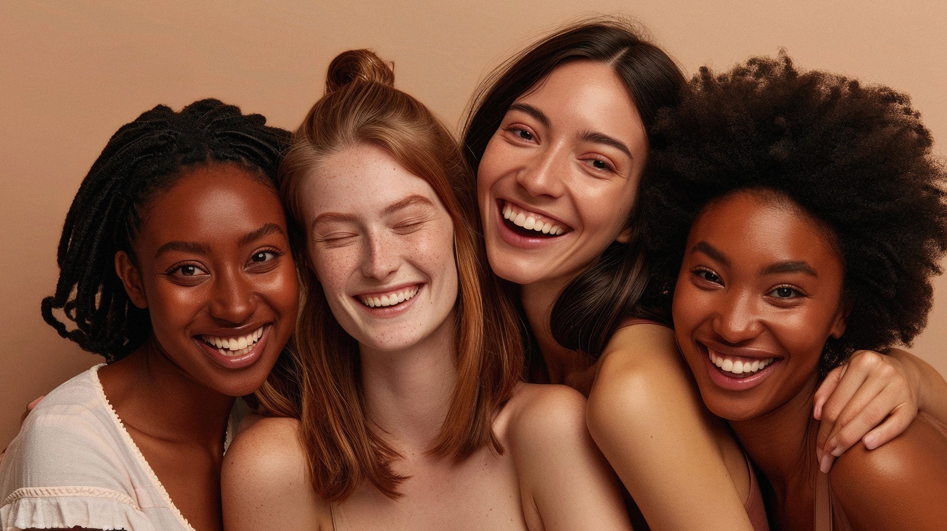 Beauty Blog Group of diverse women with different skin types smiling stock photo