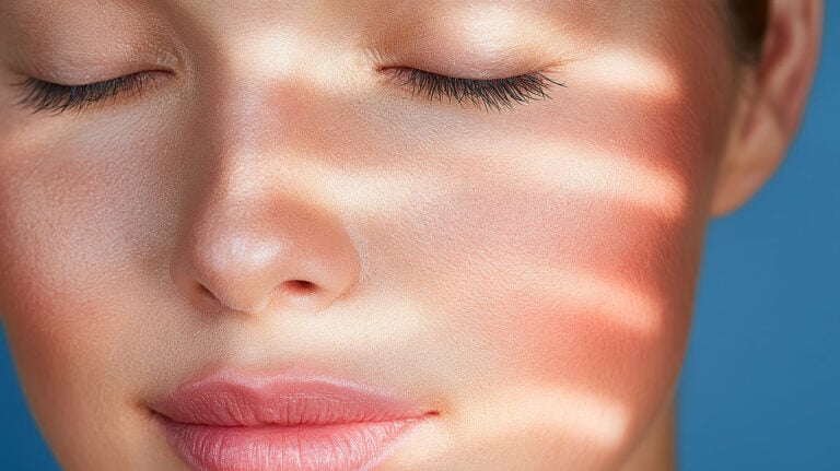 Woman with Rosy Cheeks in Sunlight stock photo